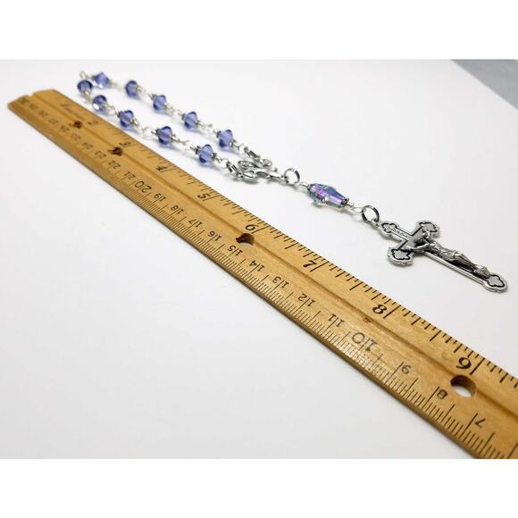 Handmade Purple Swarovski One Decade Rosary Fleur-de-Lis Center Unbreakable - Picture 9 of 10